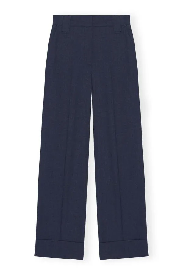 Clothing GANNI Trousers Blue Drapey Melange Trousers Sky Captain Clothing GANNI Trousers Blue Drapey Melange Trousers Sky Captain