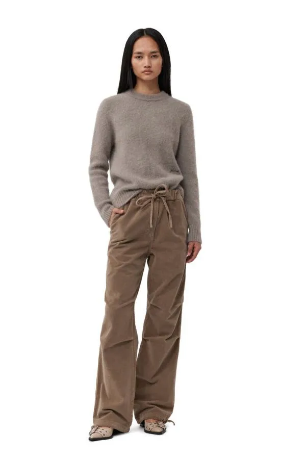 Clothing GANNI Trousers Brown Washed Corduroy Drawstring Trousers Fallen Rock