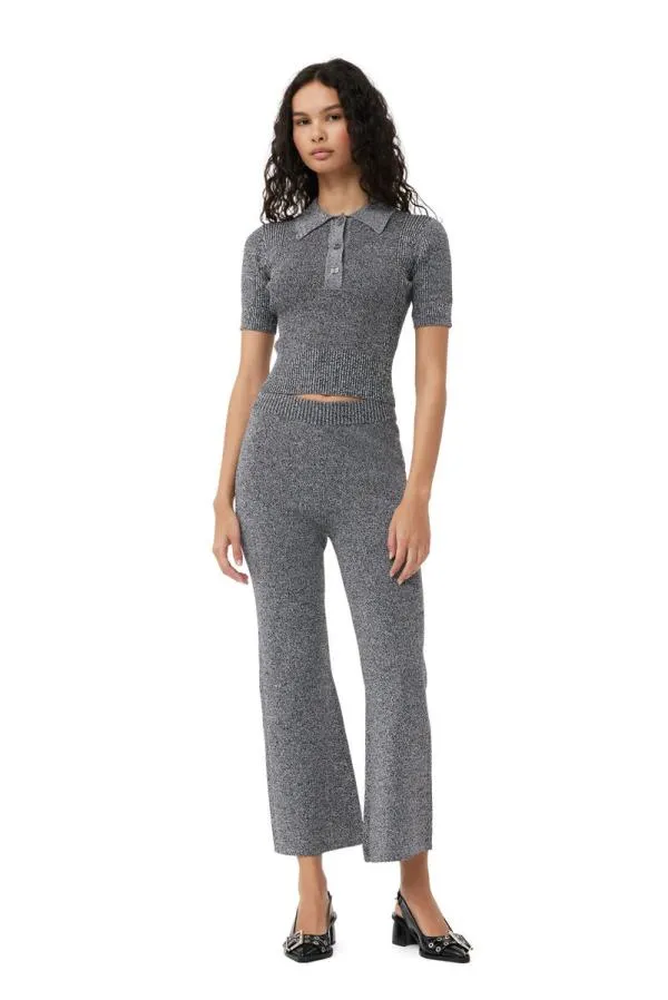 Clothing GANNI Trousers Grey Melange Rib Cropped Trousers Black