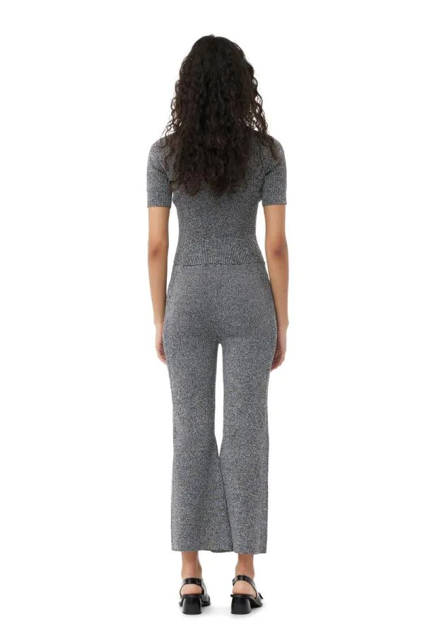 Clothing GANNI Trousers Grey Melange Rib Cropped Trousers Black Clothing GANNI Trousers Grey Melange Rib Cropped Trousers Black