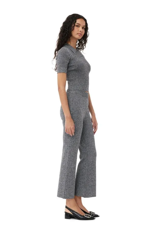 Clothing GANNI Trousers Grey Melange Rib Cropped Trousers Black Clothing GANNI Trousers Grey Melange Rib Cropped Trousers Black