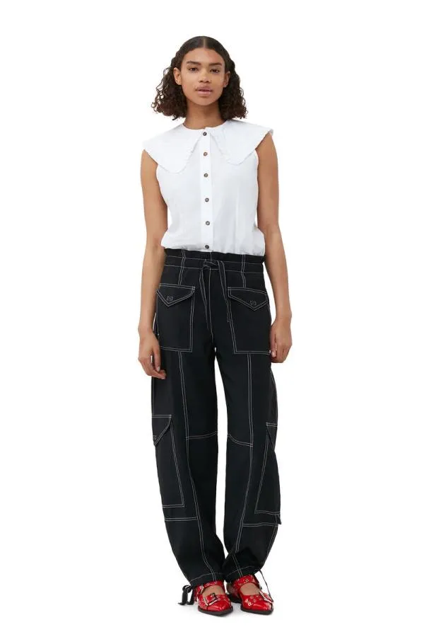 Clothing GANNI Trousers Light Slub Pocket Trousers Black