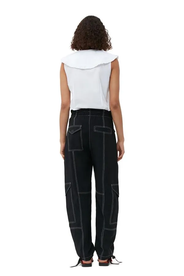 Clothing GANNI Trousers Light Slub Pocket Trousers Black Clothing GANNI Trousers Light Slub Pocket Trousers Black