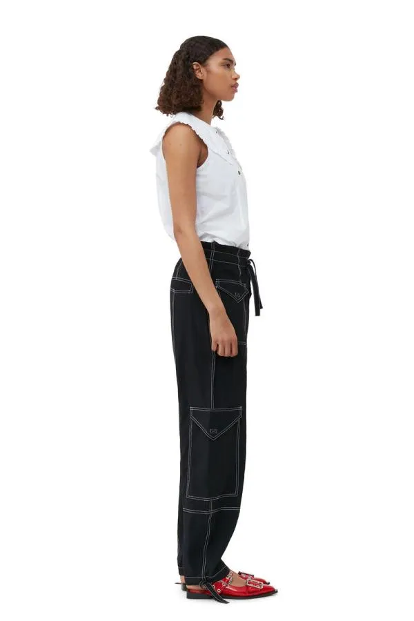 Clothing GANNI Trousers Light Slub Pocket Trousers Black Clothing GANNI Trousers Light Slub Pocket Trousers Black