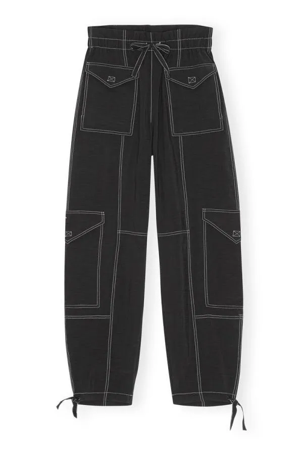 Clothing GANNI Trousers Light Slub Pocket Trousers Black Clothing GANNI Trousers Light Slub Pocket Trousers Black