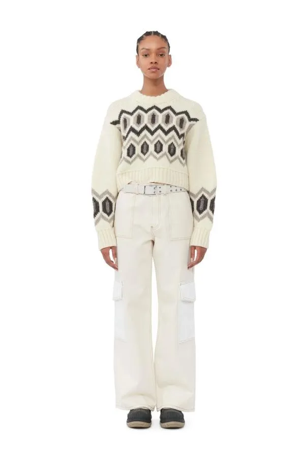 Clothing GANNI Trousers White Ecru Denim Angi Jeans Egret