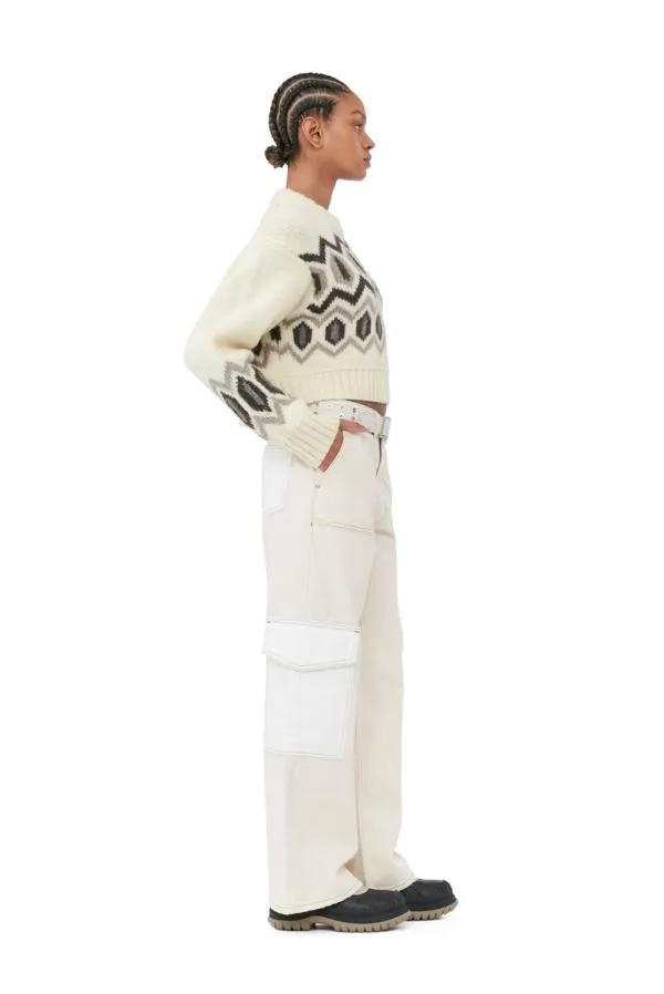 Clothing GANNI Trousers White Ecru Denim Angi Jeans Egret