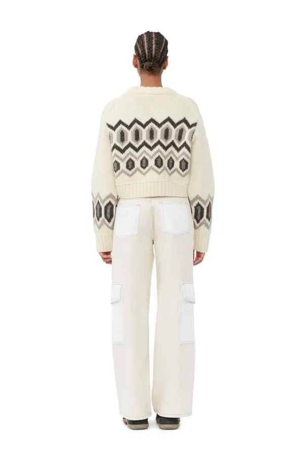 Clothing GANNI Trousers White Ecru Denim Angi Jeans Egret