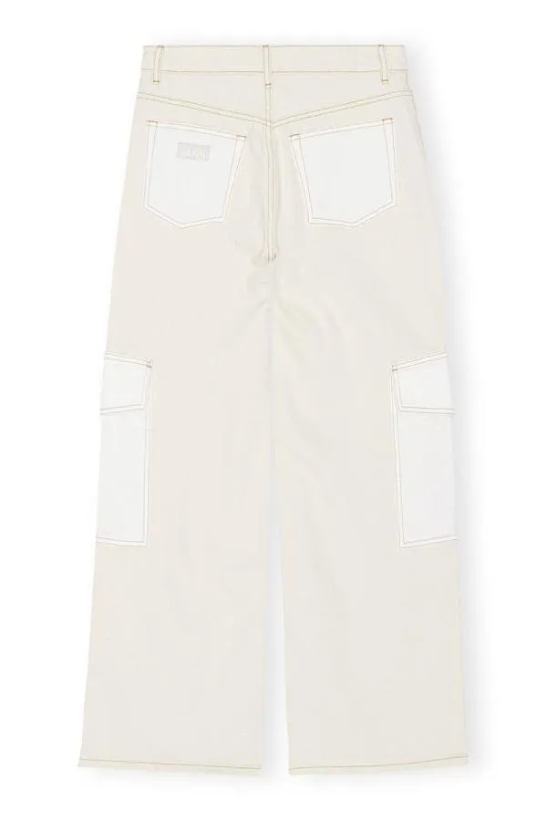 Clothing GANNI Trousers White Ecru Denim Angi Jeans Egret