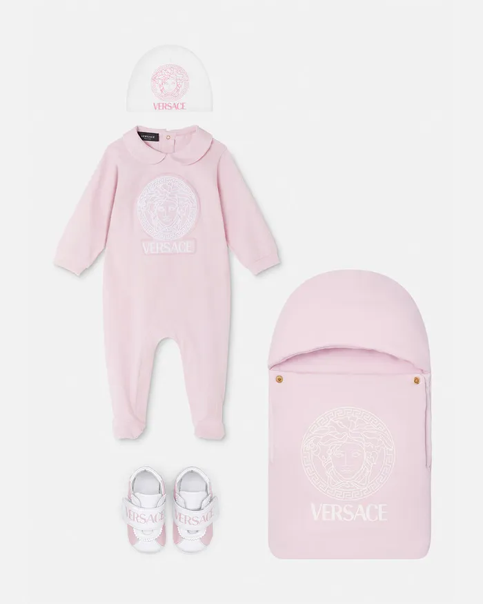 Clothing Kids Versace Embroidered Medusa Baby Sleepsuit Light Pink