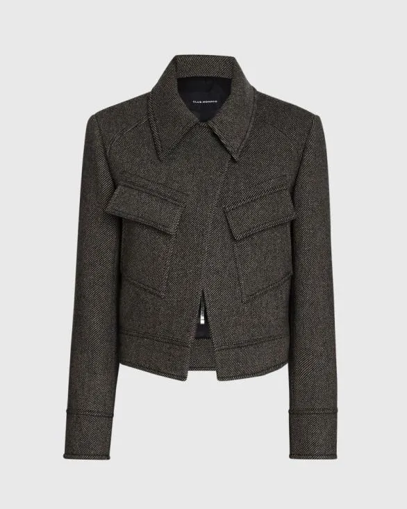 Club Monaco Jackets and Coats Cropped Wool Utility Jacket Brown Mix 8211 Women