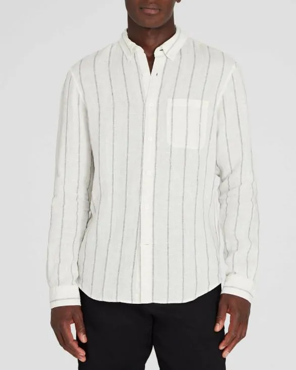 Club Monaco Shirts LongSleeve Stripe Linen Shirt White Grand Stripe 8211 Men