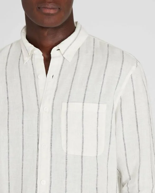 Club Monaco Shirts LongSleeve Stripe Linen Shirt White Grand Stripe 8211 Men