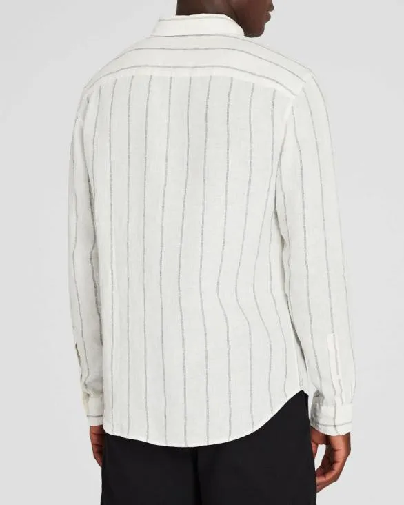 Club Monaco Shirts LongSleeve Stripe Linen Shirt White Grand Stripe 8211 Men
