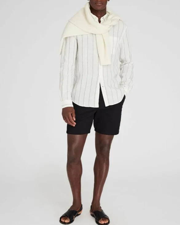 Club Monaco Shirts LongSleeve Stripe Linen Shirt White Grand Stripe 8211 Men