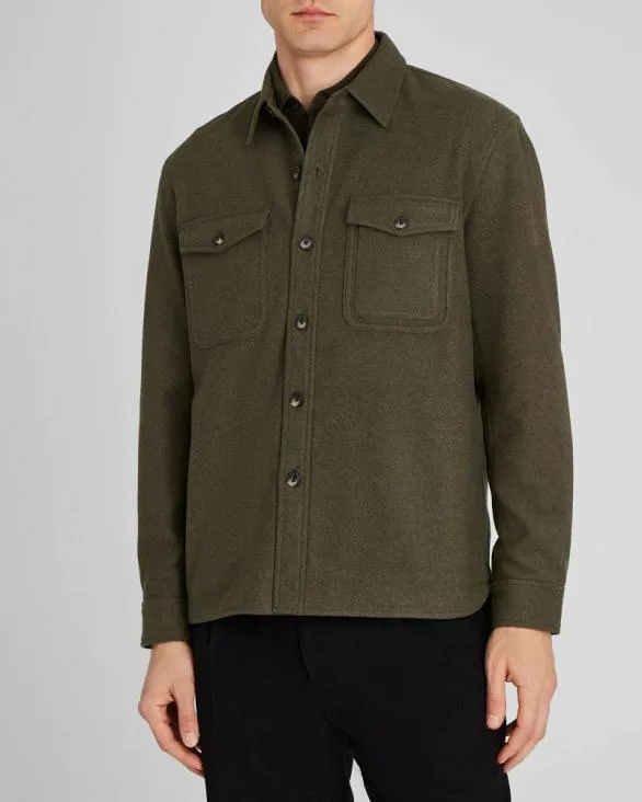 Club Monaco Shirts Textured Utility Shirt Jacket Olive 8211 Men