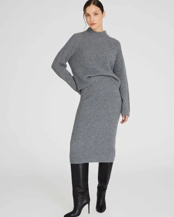 Club Monaco Skirts Cashmere Ribbed Midi Skirt Charcoal Heather 8211 Women