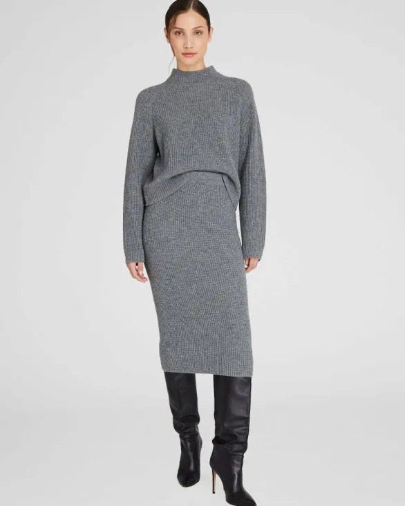 Club Monaco Skirts Cashmere Ribbed Midi Skirt Charcoal Heather 8211 Women