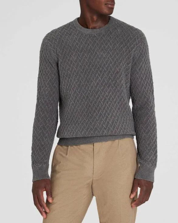 Club Monaco Sweaters Boucl HalfDiamond Crewneck Grey 8211 Men