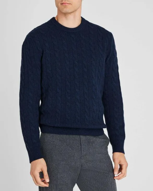Club Monaco Sweaters Cashmere Cable Crewneck Sweater Navy 8211 Men