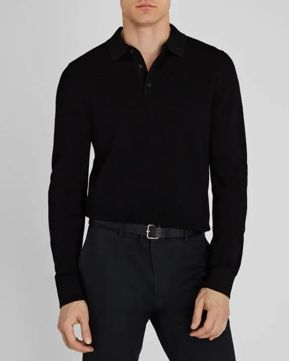 Club Monaco Sweaters LongSleeve Stitch Wool Polo Black 8211 Men