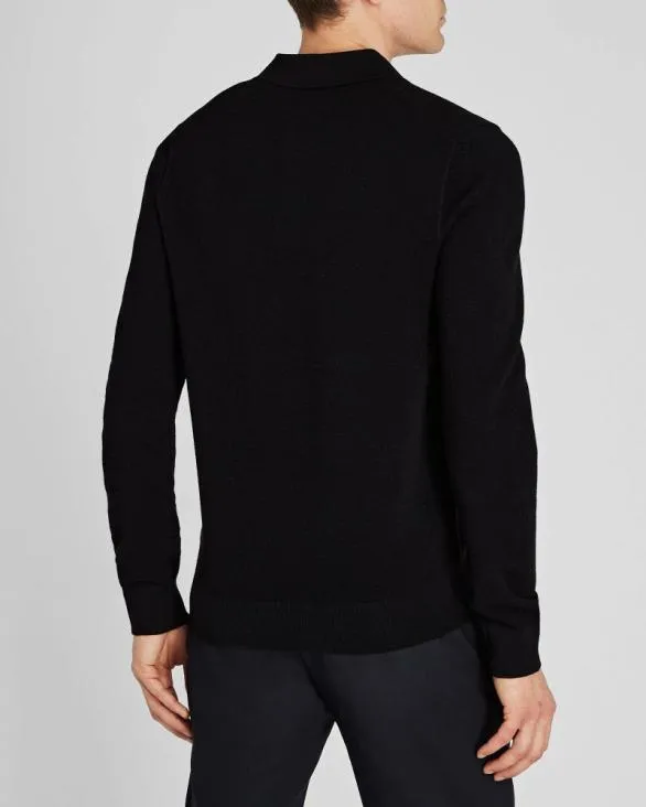 Club Monaco Sweaters LongSleeve Stitch Wool Polo Black 8211 Men