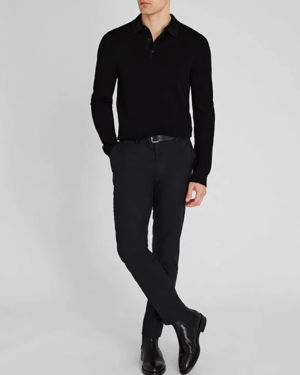Club Monaco Sweaters LongSleeve Stitch Wool Polo Black 8211 Men