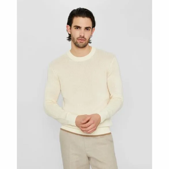 Club Monaco Sweaters Plaited Linen Crew Sweater White 8211 Men