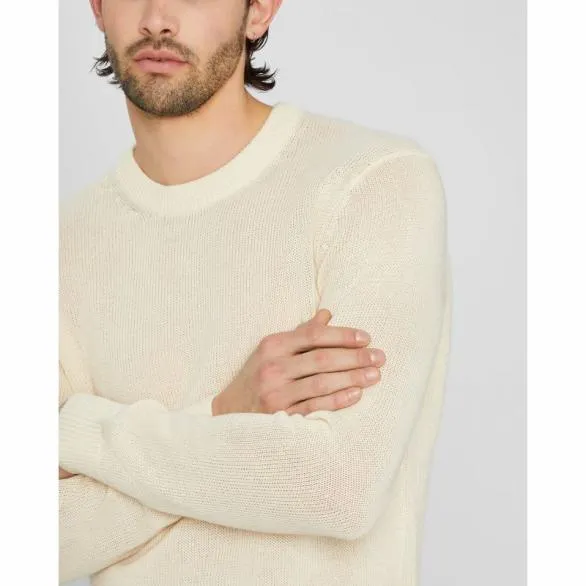Club Monaco Sweaters Plaited Linen Crew Sweater White 8211 Men