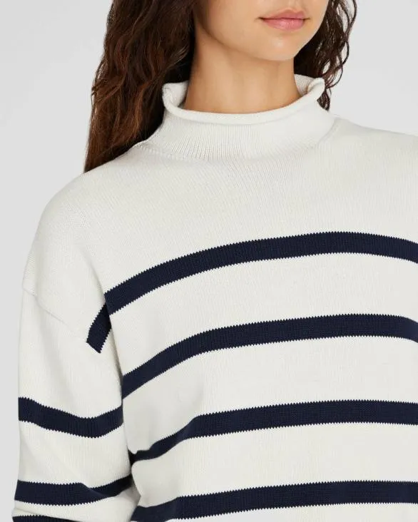 Club Monaco Sweaters Striped Nautical Mockneck Sweater Navy Stripe 8211 Women