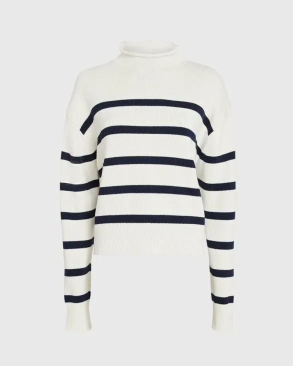 Club Monaco Sweaters Striped Nautical Mockneck Sweater Navy Stripe 8211 Women