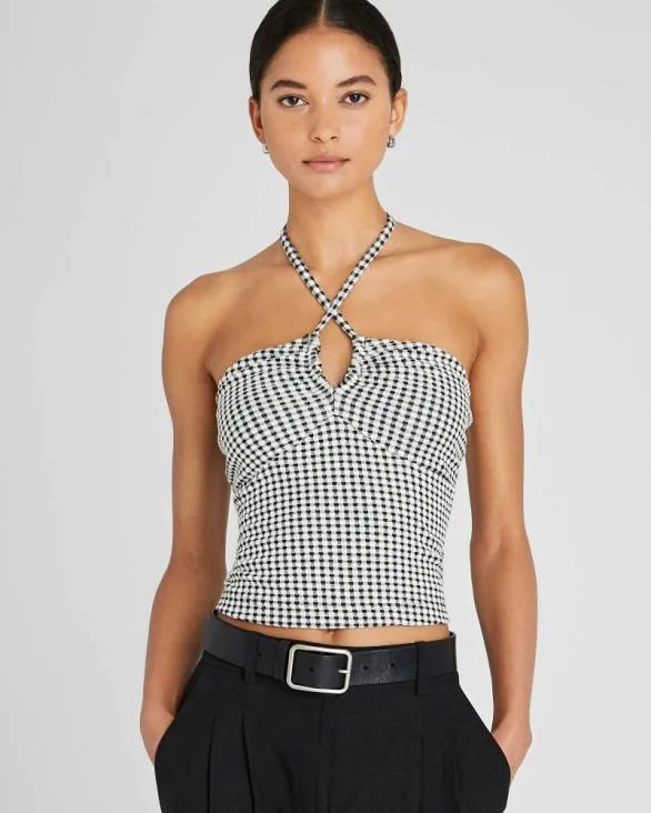 Club Monaco Tops Gingham Knit Top Whiteblack 8211 Women