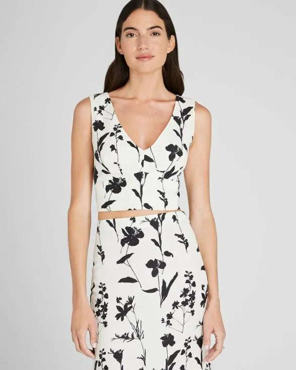 Club Monaco Tops Printed VNeck Shell Top Whiteblack 8211 Women