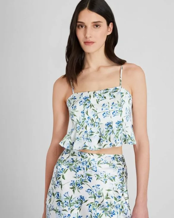 Club Monaco Tops Silk Charmeuse Cropped Flounce Tank Blue Print 8211 Women