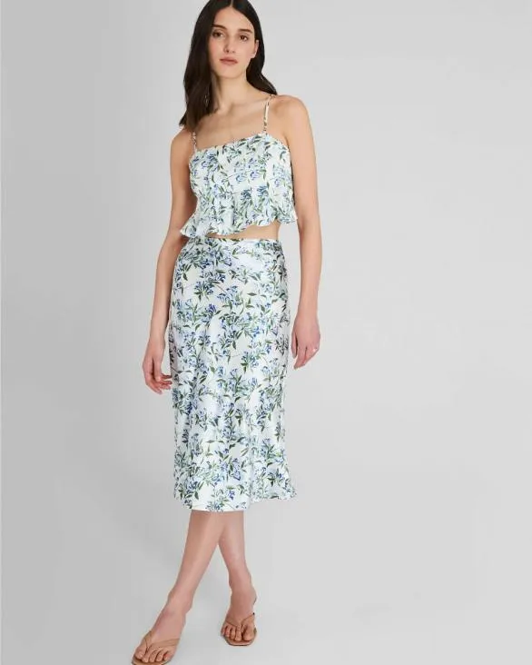 Club Monaco Tops Silk Charmeuse Cropped Flounce Tank Blue Print 8211 Women