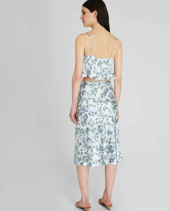 Club Monaco Tops Silk Charmeuse Cropped Flounce Tank Blue Print 8211 Women