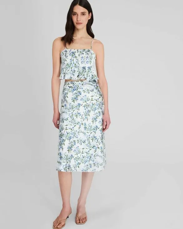 Club Monaco Tops Silk Charmeuse Cropped Flounce Tank Blue Print 8211 Women