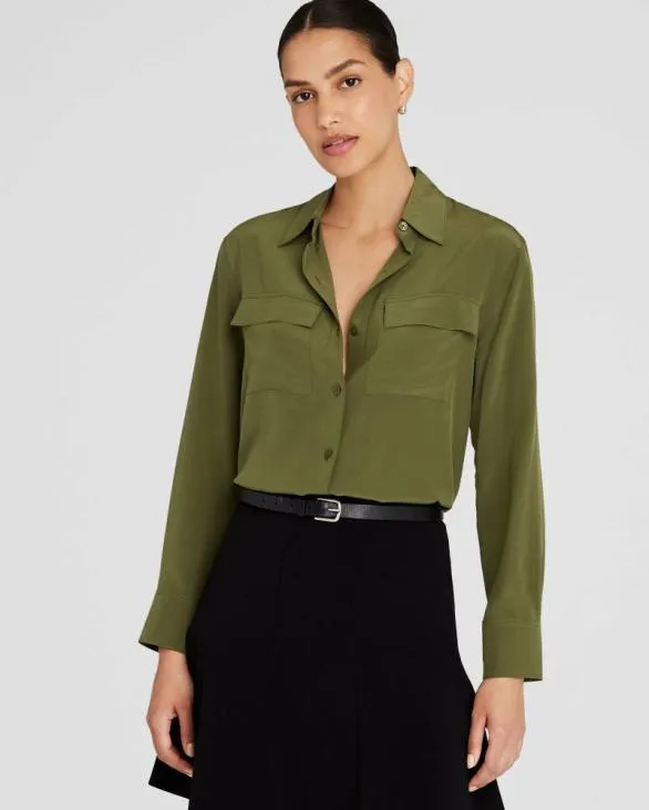 Club Monaco Tops Silk Utility Shirt Olive Drab 8211 Women