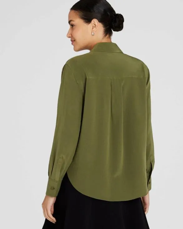 Club Monaco Tops Silk Utility Shirt Olive Drab 8211 Women