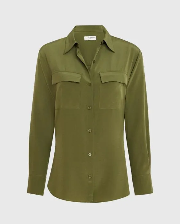 Club Monaco Tops Silk Utility Shirt Olive Drab 8211 Women