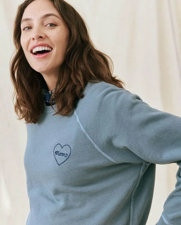 CollectionTees and Sweats The Great The Mom Embroidered College Sweatshirt Gaucho Blue With Navy
