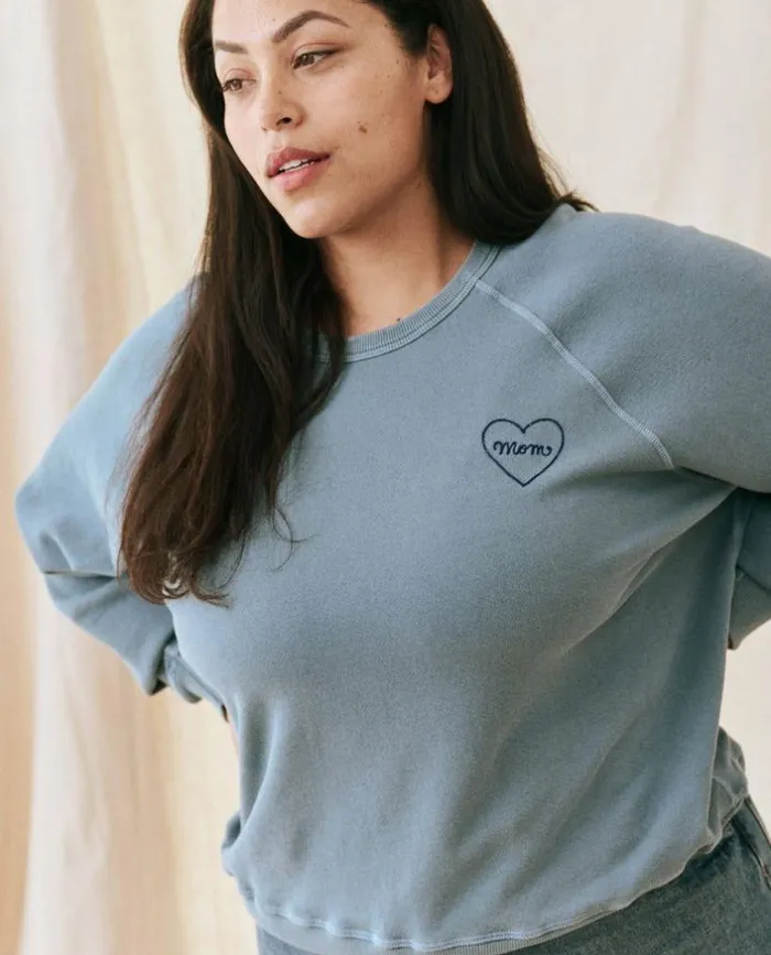 CollectionTees and Sweats The Great The Mom Embroidered College Sweatshirt Gaucho Blue With Navy