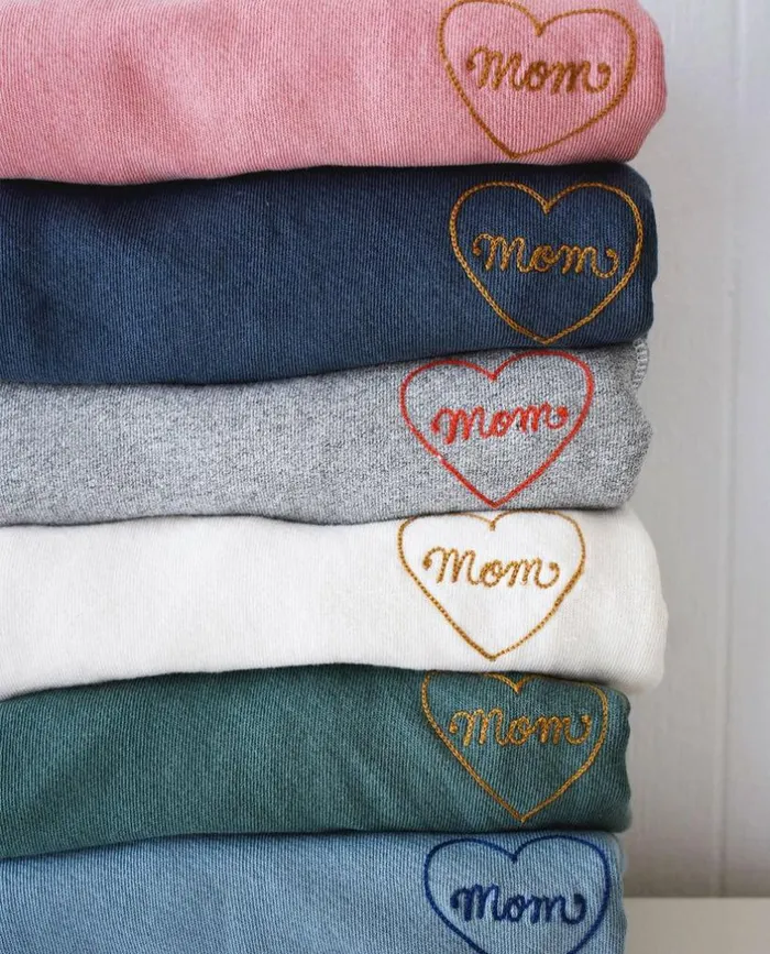 CollectionTees and Sweats The Great The Mom Embroidered College Sweatshirt Gaucho Blue With Navy