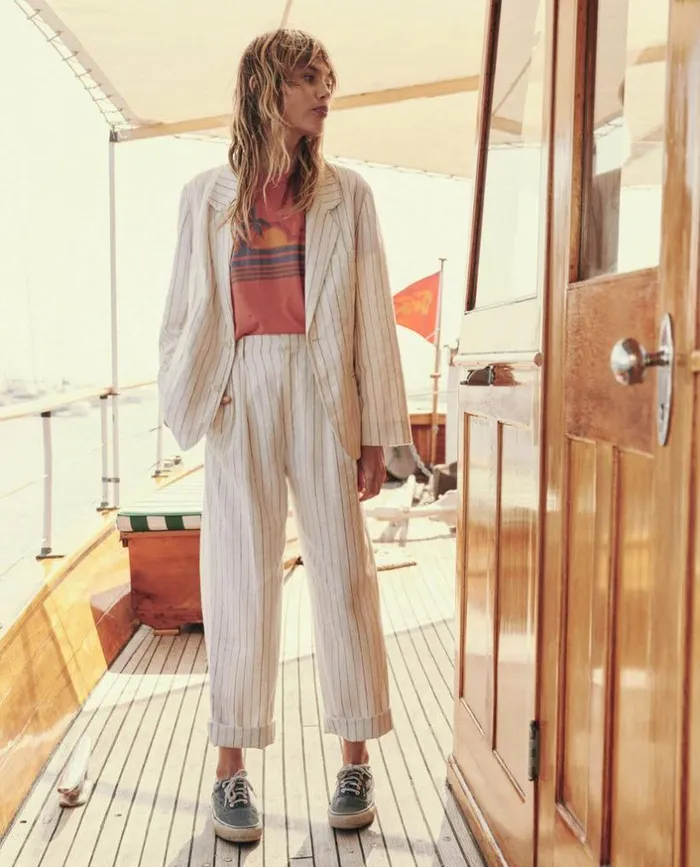 Collection The Great The Relaxed Blazer Cream Pinstripe