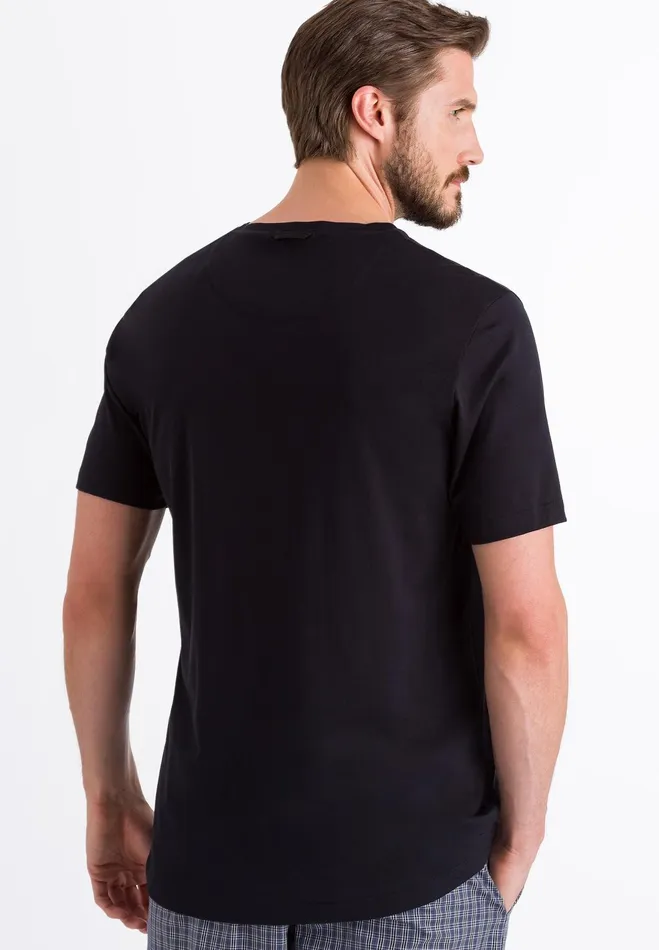 Cotton Crew Neck TShirt Black Men HANRO Pajama Tops