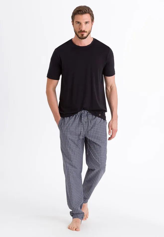 Cotton Crew Neck TShirt Black Men HANRO Pajama Tops