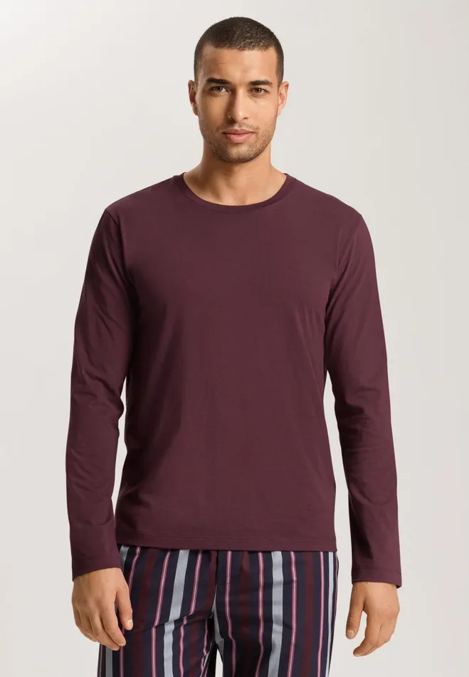 Cotton Crew Neck Top Dark Chocolate Men HANRO Pajama Tops