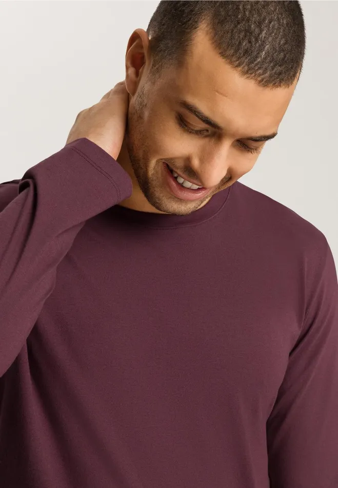 Cotton Crew Neck Top Dark Chocolate Men HANRO Pajama Tops