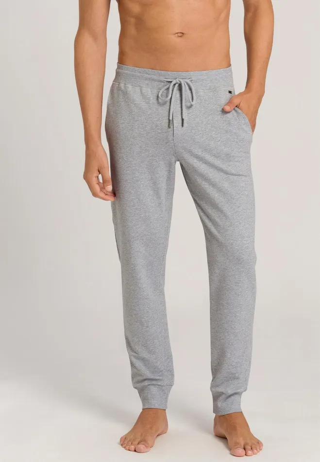 Cotton Drawstring Lounge Pants Grey Melange Men HANRO Bottoms