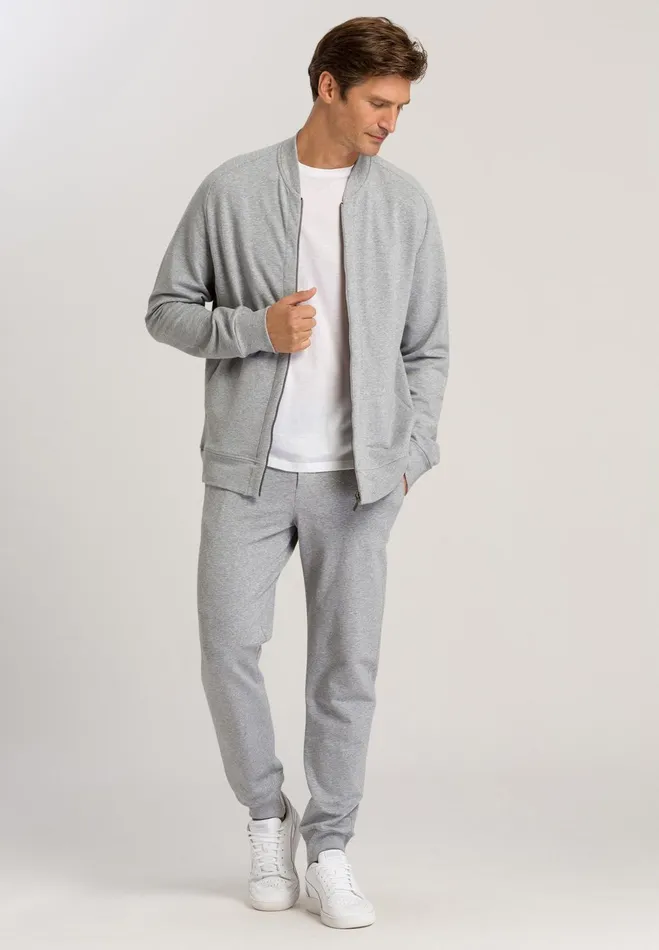 Cotton Drawstring Lounge Pants Grey Melange Men HANRO Bottoms